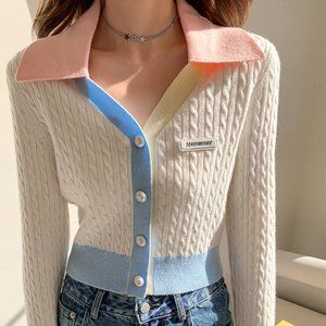 MacyMccoy Color Blocked V-Neck Knit Cardigan Size S